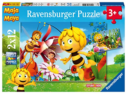 Ravensburger Kinderpuzzle - 07594 Biene Maja auf der Blumenwiese - Puzzle für Kinder ab 3 Jahren, Biene Maja Puzzle mit 2x12 Teilen von Ravensburger