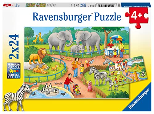 Ravensburger Kinderpuzzle - 07813 Ein Tag im Zoo - Puzzle für Kinder ab 4 Jahren, mit 2x24 Teilen von Ravensburger