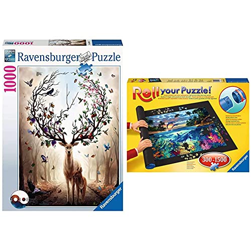 Ravensburger Puzzle 15018 - Magischer Hirsch - 1000 Teile Puzzle für Erwachsene und Kinder ab 14 Jahren & Roll Your Puzzle - Puzzlematte für Puzzles mit bis zu 1000 Teilen, Puzzleunterlage zum Rollen von Ravensburger
