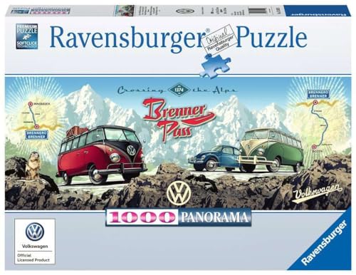 Ravensburger Puzzle 15102 - Mit dem Bulli über den Brenner - 1000 Teile VW Puzzle für Erwachsene und Kinder ab 14 Jahren von Ravensburger