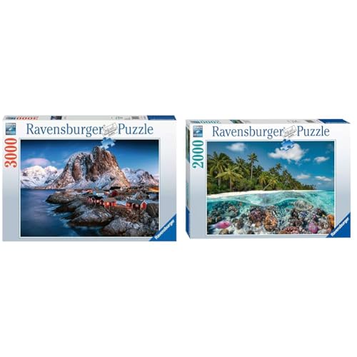 Ravensburger Puzzle 17081 - Hamnoy & Puzzle 17441 EIN Tauchgang auf den Malediven - 2000 Teile Puzzle für Erwachsene und Kinder ab 14 Jahren von Ravensburger