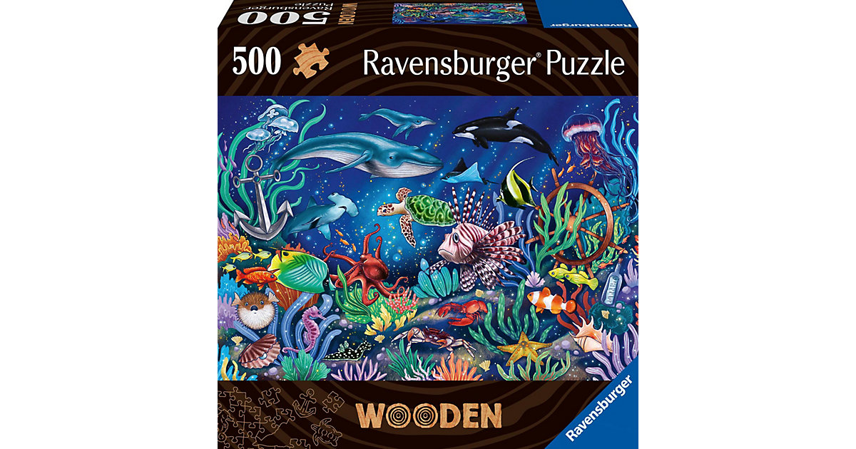 Ravensburger Puzzle 17515 - Unten im Meer - 500 Teile Holzpuzzle Kinder und Erwachsene ab 14 Jahren, mit individuellen Puzzleformen und kleinen Holzfiguren (= Whimsies)  Erwachsene von Ravensburger