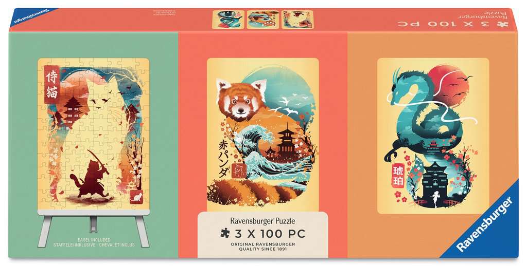 Ravensburger Puzzle 3 x 100 Teile - Minipuzzle-Trio Ukiyo-e: Katzenkrieger, Rote... - Ravensburger Puzzle 3 x 100 Teile - Minipuzzle-Trio Ukiyo-e: Katzenkrieger, Rote... - von Ravensburger