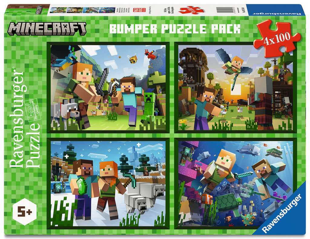 Ravensburger Puzzle 4 x 100 Teile XL - Minecraft Biome erforschen - von Ravensburger