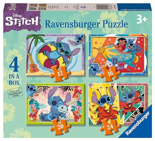 Ravensburger 4 in 1 Kinder Puzzle Box Disney Stitch | 12, 16, 20, 24 Teile von Ravensburger