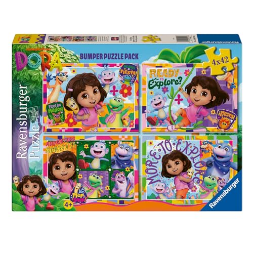 Ravensburger - Puzzle Dora, Kollektion Bumper Pack 4 x 42, Geschenkidee für Kinder ab 4 Jahren, pädagogisches und stimulierendes Spiel, 4 Puzzles à 42, 36 x 26 cm von Ravensburger