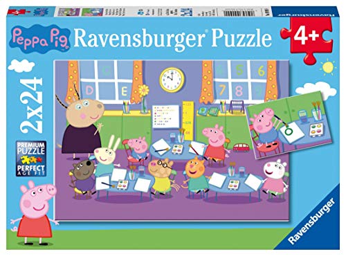 Ravensburger Kinderpuzzle - 09099 Peppa in der Schule - Puzzle für Kinder ab 4 Jahren, Peppa Wutz Puzzle mit 2x24 Teilen von Ravensburger
