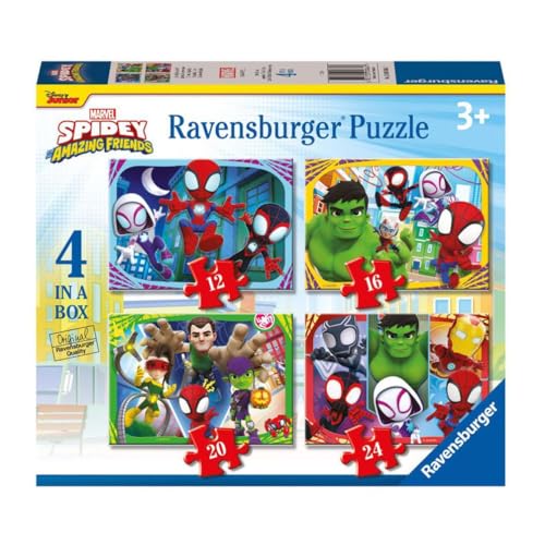 Ravensburger Marvel Spidey & His Amazing Friends Spiderman Puzzle für Kinder ab 3 Jahren – 4 Stück in Einer Box (12, 16, 20, 24 Teile) von Ravensburger