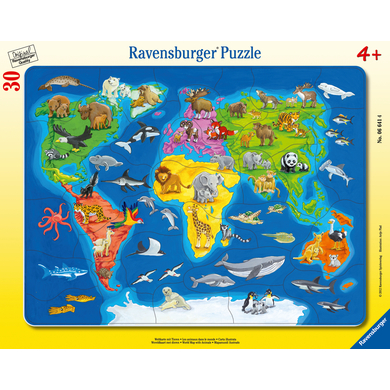 Ravensburger Rahmenpuzzle - Weltkarte mit Tieren 30 Teile von Ravensburger