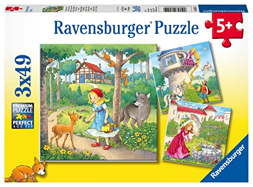 Ravensburger Kinderpuzzle - 08051 Rapunzel, Rotkäppchen & der Froschkönig - Puzzle für Kinder ab 5 Jahren, mit 3x49 Teilen von Ravensburger