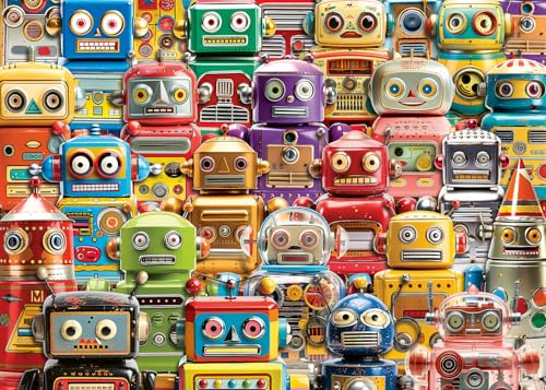 Ravensburger Retro Robots 500 Teile Großformat Puzzle | Lernspaß mit Vintage Spielzeug Roboter | Kunstwerk von Michael David Ward | Ideal für Puzzle-Enthusiasten & Sammler von Ravensburger
