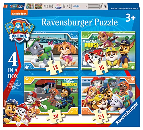 Ravensburger 06936 Paw Patrol 4 Puzzle 12/16/20/24 Teile a box-12/16/20/24, Einheitsgröße [Exklusiv bei Amazon] von Ravensburger Kinderpuzzle