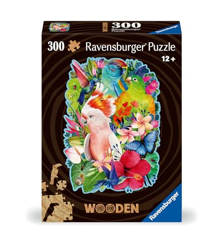Ravensburger WOODEN Puzzle 12000760 - Exotische Vögel - 300 Teile Kontur-Holzpuzzle mit stabilen, individuellen Puzzleteilen und 25 kleinen Holzfiguren , für Erwachsene und Kinder ab 12 Jahren von Ravensburger
