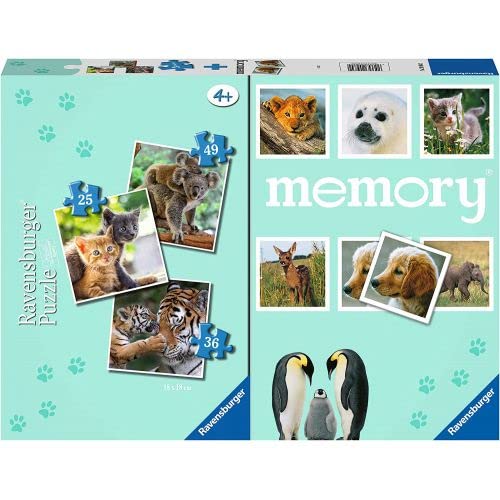 Ravensburger - Welpen, Memory® 48 Karten + 3 Kinderpuzzle ab 25/36/49 Teile, 4+ Jahre Kinder ab 25/36/49 Teile, 4+ Jahre von Ravensburger