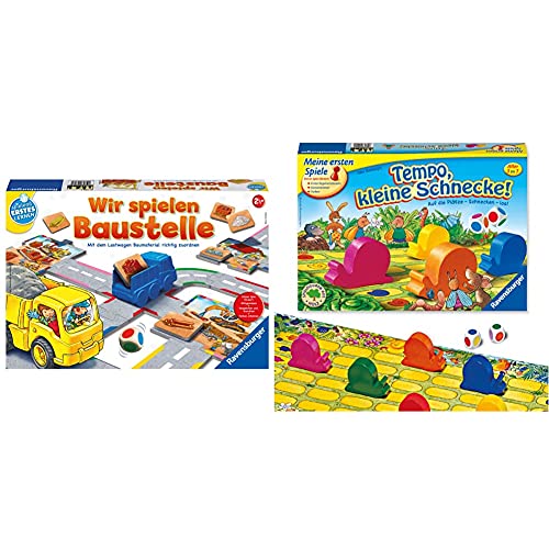 Ravensburger Wir Spielen Baustelle - BAU-und Zuordnungsspiel für Kleinen & Kinderspiel Tempo kleine Schnecke, Das spannende Schneckenrennen, Brettspiel und Gesellschaftsspiel für Mädchen und Jungen von Ravensburger