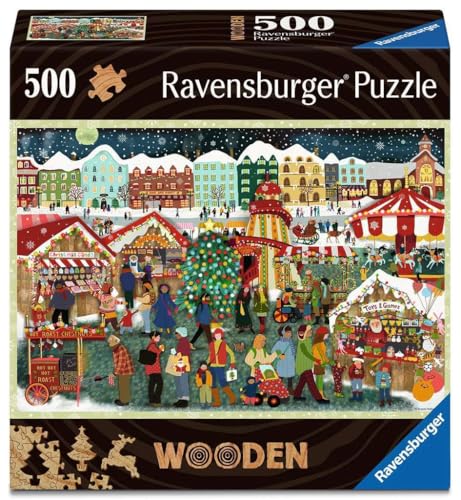 Ravensburger Wooden Puzzle 12001539 - Christmas Market - 500 Teile Holzpuzzle mit stabilen, individuellen Puzzleteilen und 40 kleinen Weihnachts-Whimsies, ab 14 Jahren von Ravensburger