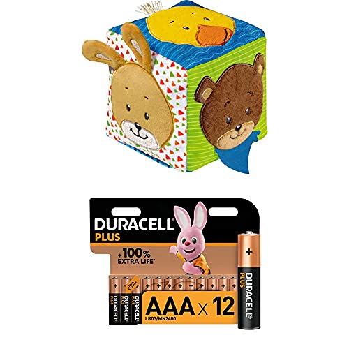 Ravensburger ministeps 4162 Musikalischer Softwürfel - Activity-Würfel mit Musik und Geräuschen, Motorikspielzeug, Baby Spielzeug ab 6 Monate + Duracell Plus AAA Alkaline-Batterien, 12er Pack von Ravensburger