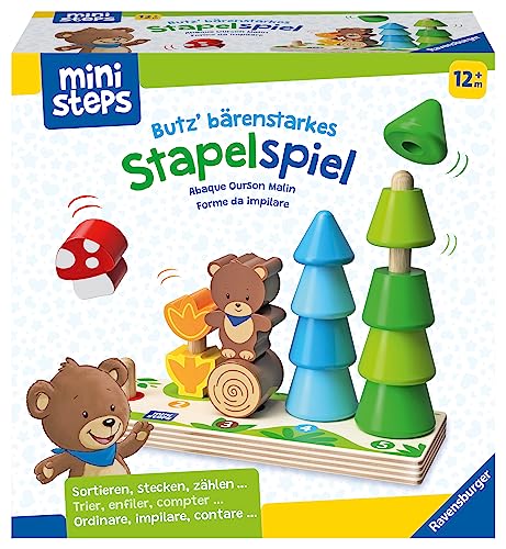 Ravensburger ministeps 4580 Butz' bärenstarkes Stapelspiel, Stapelbrett aus Holz mit Türmchen von 1-5 Teilen, Baby-Spielzeug ab 1 Jahr von Ravensburger