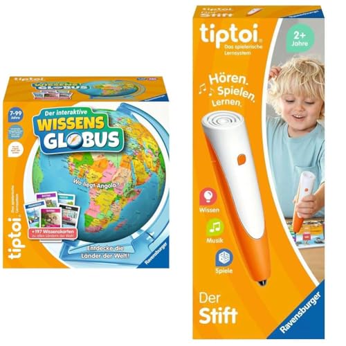 Ravensburger tiptoi® Spiel 00107 - Der interaktive Wissens-Globus - Lern-Globus für Kinder ab 7 Jahren, für 1-4 Spieler & tiptoi® Stift 00110 - Das spielerische Lernsystem von Ravensburger