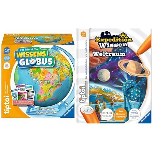 Ravensburger tiptoi® Spiel 00107 - Der interaktive Wissens-Globus - Lern-Globus für Kinder ab 7 Jahren, für 1-4 Spieler & tiptoi® Weltraum: Das Abenteuer-Sachbuch von Ravensburger