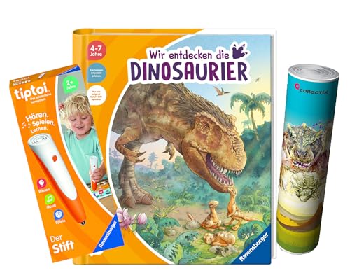 Ravensburger tiptoi ® Bücher Set | Mein großer Weltatlas + Expedition Wissen: Dinosaurier + Kinder Weltkarte - Länder, Tiere, Kontinente von Ravensburger