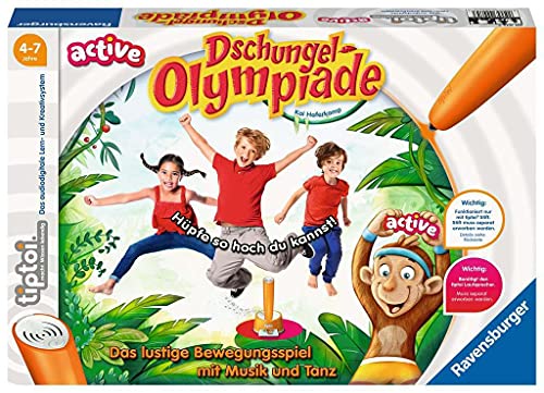 Ravensburger tiptoi Active Spiel 00075, Dschungel-Olympiade, Bewegungsspiel ab 4 Jahre für 1-6 Spieler von Ravensburger
