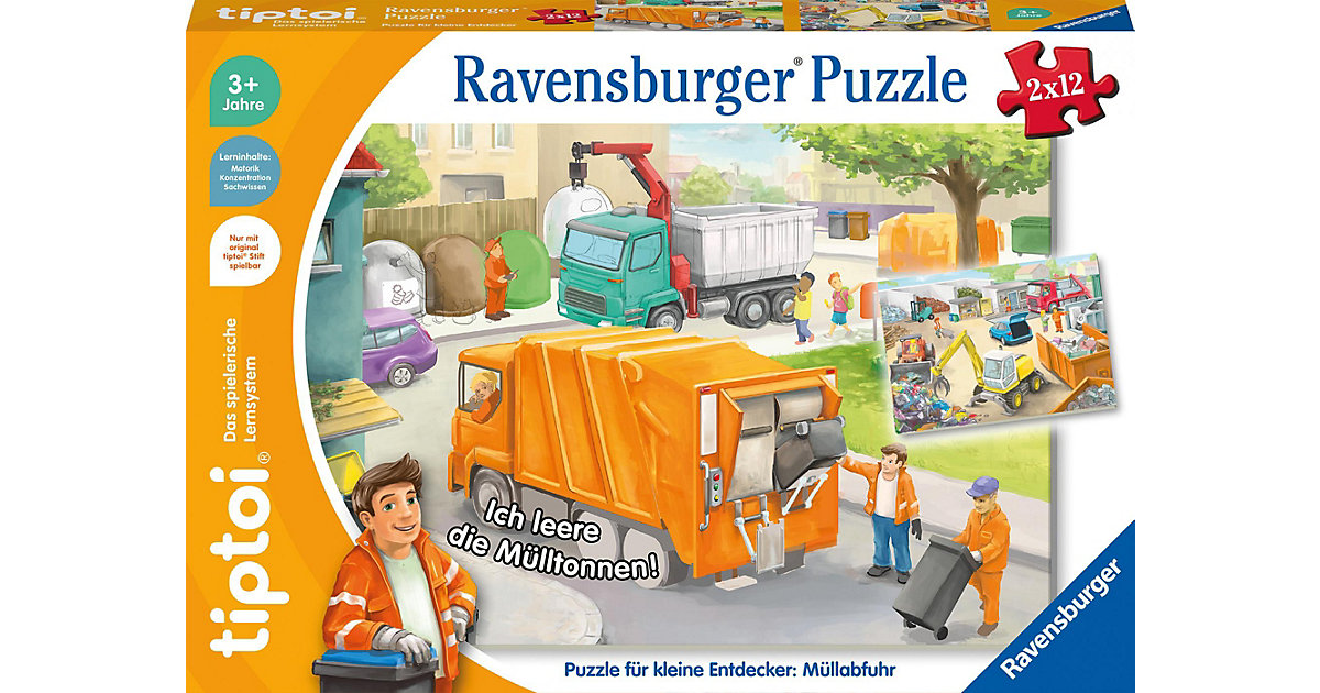 Ravensburger tiptoi Puzzle 00138 Puzzle kleine Entdecker: Müllabfuhr, Kinderpuzzle ab 3 Jahren, 1 Spieler  Kinder von Ravensburger