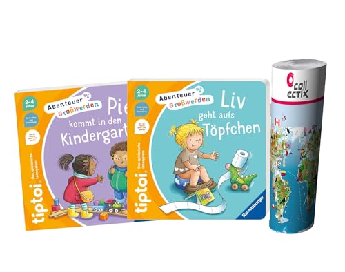Ravensburger tiptoi Set: Piet kommt in den Kindergarten+ Liv geht aufs Töpfchen | Gefühle-Kinderbuch + Wimmel-Welt-Karte von Ravensburger