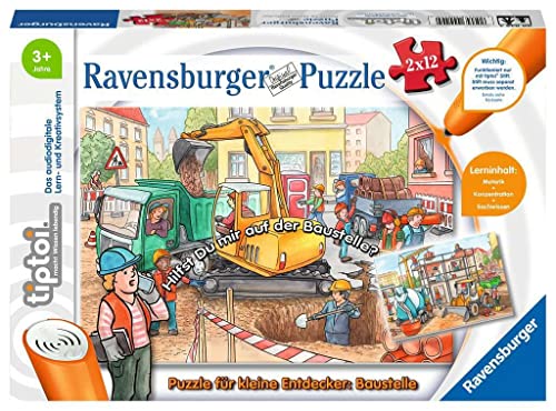 Ravensburger tiptoi Spiel 00049 Puzzle für kleine Entdecker: Baustelle - 2x12 Teile Kinderpuzzle ab 3 Jahren, für Jungen und Mädchen von Ravensburger