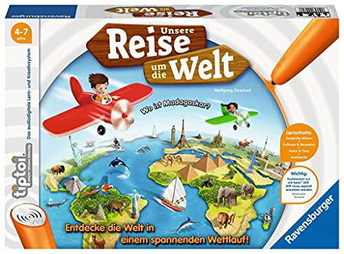 Ravensburger tiptoi Spiel 00070 Unsere Reise um die Welt - Lernspiel ab 4 Jahren, lehrreiches Geografiespiel für Jungen und Mädchen, für 1-4 Spieler von Ravensburger