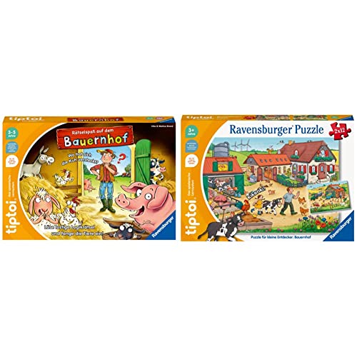 Ravensburger tiptoi Spiel 00125 Rätselspaß auf dem Bauernhof - Lernspiel ab 3 Jahren & tiptoi 00136 Puzzle für kleine Entdecker: Bauernhof, Puzzle für Kinder ab 3 Jahren von Ravensburger
