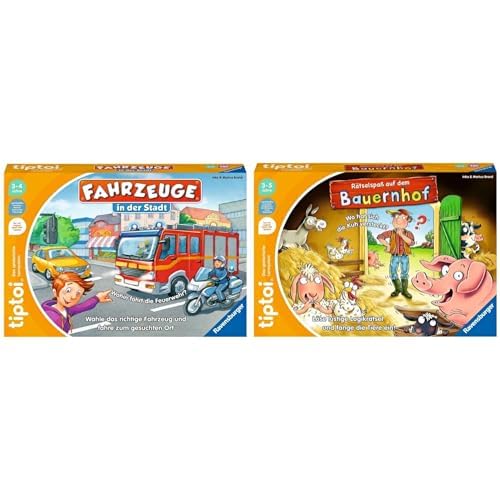 Ravensburger tiptoi Spiel 00127 Fahrzeuge in der Stadt - Lernspiel ab 3 Jahren, lehrreiches Zuordnungsspiel für Jungen und Mädchen, für 1-4 Spieler & tiptoi Spiel 00125 Rätselspaß auf dem Bauernhof von Ravensburger