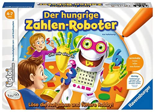 Ravensburger tiptoi Spiel 00706 Der hungrige Zahlenroboter, Lernspiel ab 4 Jahren für 1-4 Spieler, spielerisch Formen und Rechnen Lernen in 4 Schwierigkeitsstufen von Ravensburger