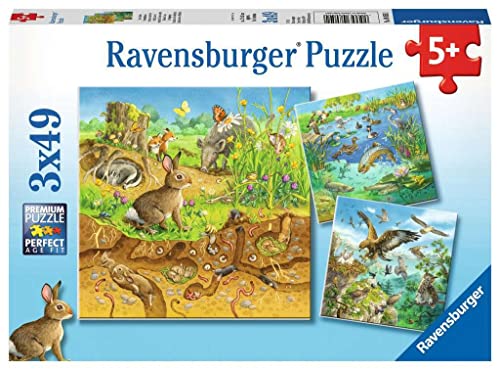 Ravensburger Kinderpuzzle - 08050 Tiere in ihren Lebensräumen - Puzzle für Kinder ab 5 Jahren, mit 3x49 Teilen von Ravensburger