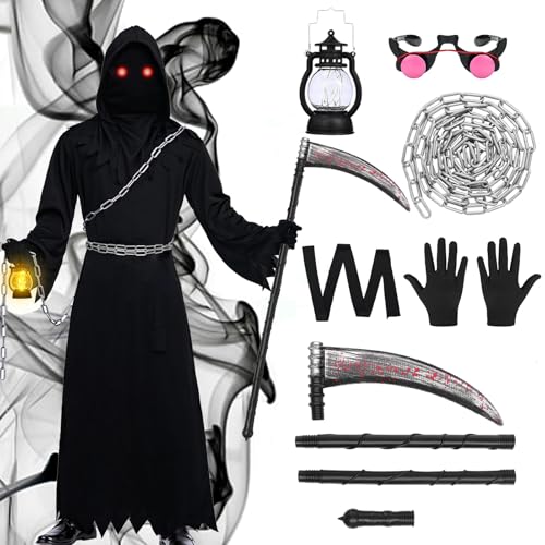 Halloween Kostüm Jungen Herren, Sensenmann Kostüm Erwachsene, Halloween Kostüm Kinder Sensenmann, Halloween Party Kostüm Karneval Party Outfits Cosplay von Raveparty