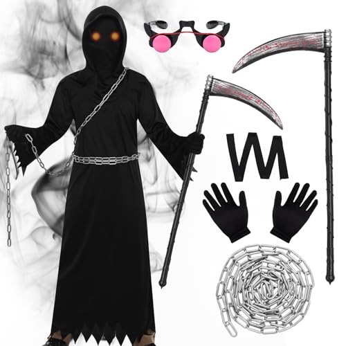Halloween Kostüm Jungen Herren, Sensenmann Kostüm Erwachsene, Halloween Kostüm Kinder Sensenmann, Halloween Party Kostüm Karneval Party Outfits Cosplay Halloween Kostüm Jungen Herren, Sensenmann Kostüm Erwachsene, Halloween Kostüm Kinder Sensenmann, Halloween Party Kostüm Karneval Party Outfits Cosplay von Raveparty