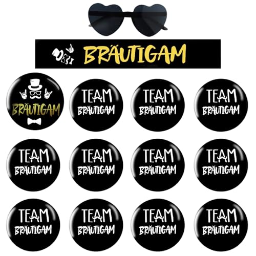 JGA Deko Männer Bräutigam Schärpe Button Set mit Bräutigam Buttons Anstecker, für Junggesellenabschied Engagement Feiern Bedarf Schwarz Gold (Style C) von Raveparty