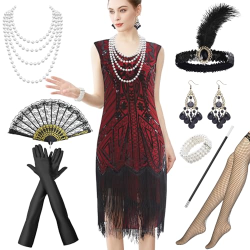 Raveparty 20er Jahre Kostüm, Zeitreise Kostüm, 1920er Accessoires, Great Gatsby Accessoires, Charleston Kleid, Karneval Faschingskostüme Damen (C, M) von Raveparty