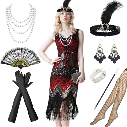 Raveparty 20er Jahre Kostüm, Zeitreise Kostüm, 1920er Accessoires, Great Gatsby Accessoires, Charleston Kleid, Karneval Faschingskostüme Damen (E, S) von Raveparty