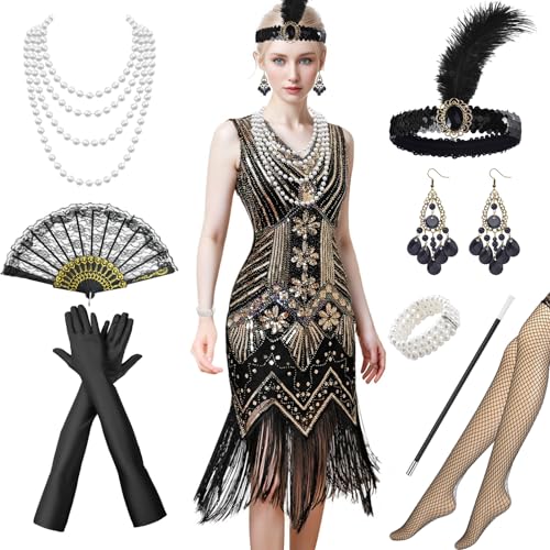Raveparty 20er Jahre Kostüm, Zeitreise Kostüm, 1920er Accessoires, Great Gatsby Accessoires, Charleston Kleid, Karneval Faschingskostüme Damen (F, M) von Raveparty