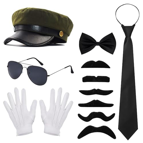 Raveparty 6 Stück Chauffeur Kostüm Zubehör, Chauffeur Mütze, 1980er Gangster Kostüm Zubehör für Karneval Halloween Fasching Cosplay (Style B) von Raveparty