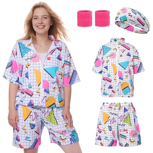 Raveparty 80er-Jahre-Kostüm, 80er-Jahre-Kostüm, für Herren und Damen, 80er-Jahre-Kostüm, Outfits, Muschelanzug, Verkleidung für Damen und Herren (Stil A, M) von Raveparty