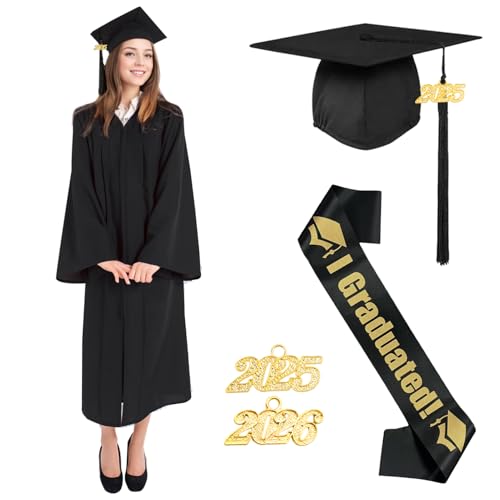 Raveparty Abschluss Talar Mit Hut, Robe, Schwarz Graduation Robe, Doktorhut, Akademischer Talar, Quaste 2024, Unisex Kleid Für Hochschule (Style A, XXL -57) von Raveparty