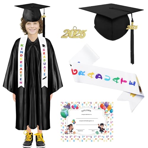 Raveparty Abschlusskleid für Kinder, Vorschulabschlusskleid mit Kappenschärpe, 2025 Abzeichen, Glückwunschkarte für Jungen und Mädchen (L.) von Raveparty