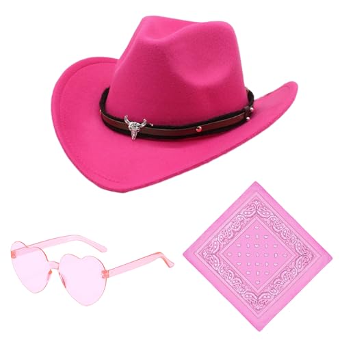 Raveparty Cowgirl-Hut, rosa Cowboyhut für Damen, Cowgirl-Hut, Damen, Cowboyhut mit rosa Hijab-Herz-Sonnenbrille, für Damen, Cowboyhüte, Pferdeshows, Karneval, Halloween (Stil 2) von Raveparty