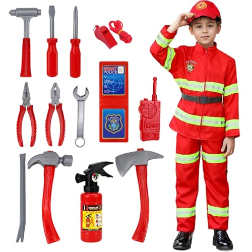 Raveparty Feuerwehrmann-Kostüm, Feuerwehrmann-Kostüm für Kinder, Feuerwehrmann-Outfit mit Zange, Axtschlüssel, Brechstange, Gegensprechanlage, Pfeife für Kinder, Jungen, Mädchen, Welttag des Buches, Raveparty Feuerwehrmann-Kostüm, Feuerwehrmann-Kostüm für Kinder, Feuerwehrmann-Outfit mit Zange, Axtschlüssel, Brechstange, Gegensprechanlage, Pfeife für Kinder, Jungen, Mädchen, Welttag des Buches, von Raveparty