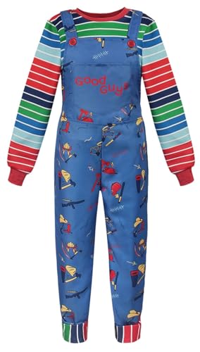 Raveparty Gruseliges Puppenkostüm für Herren, Killer-Puppenkostüm für Herren, Halloween-Kostüme mit Kunststoffmesser für Halloween-Party (Blau, XL) von Raveparty