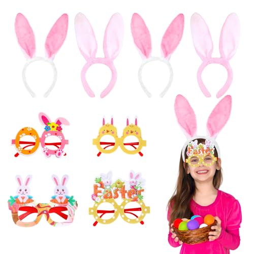 Raveparty Hasenohren-Haarband, Osterhasenohren, Kinder und Erwachsene, Oster-Stirnbänder mit Plüsch-Pailletten, Haarband, Brille für Kinder und Erwachsene, Partyverkleidungen (D) von Raveparty