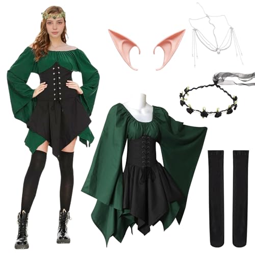 Raveparty Mittelalter Kleidung Damen, Mittelalter Kostüm Damen, Gothic Kleidung Damen, Gothic Kleid Damen, Renaissance Kleid Damen, Halloween kostüm, Karneval Kostüm Damen. (Style A, XXL) von Raveparty