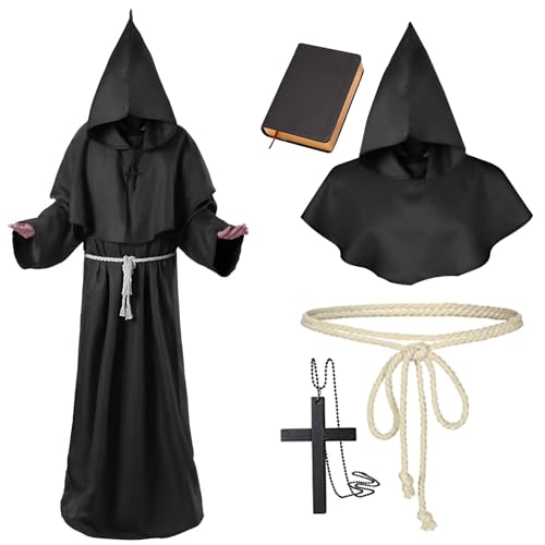 Raveparty Mönch Kostüm Herren, Mönchskutte Kinder, Halloween Kostüm Herren Mönch, Karneval Halloween Party Cosplay Rollenspiel Outift ((Erwachsene) Schwarz+Buch, L) Raveparty Mönch Kostüm Herren, Mönchskutte Kinder, Halloween Kostüm Herren Mönch, Karneval Halloween Party Cosplay Rollenspiel Outift ((Erwachsene) Schwarz+Buch, L) von Raveparty
